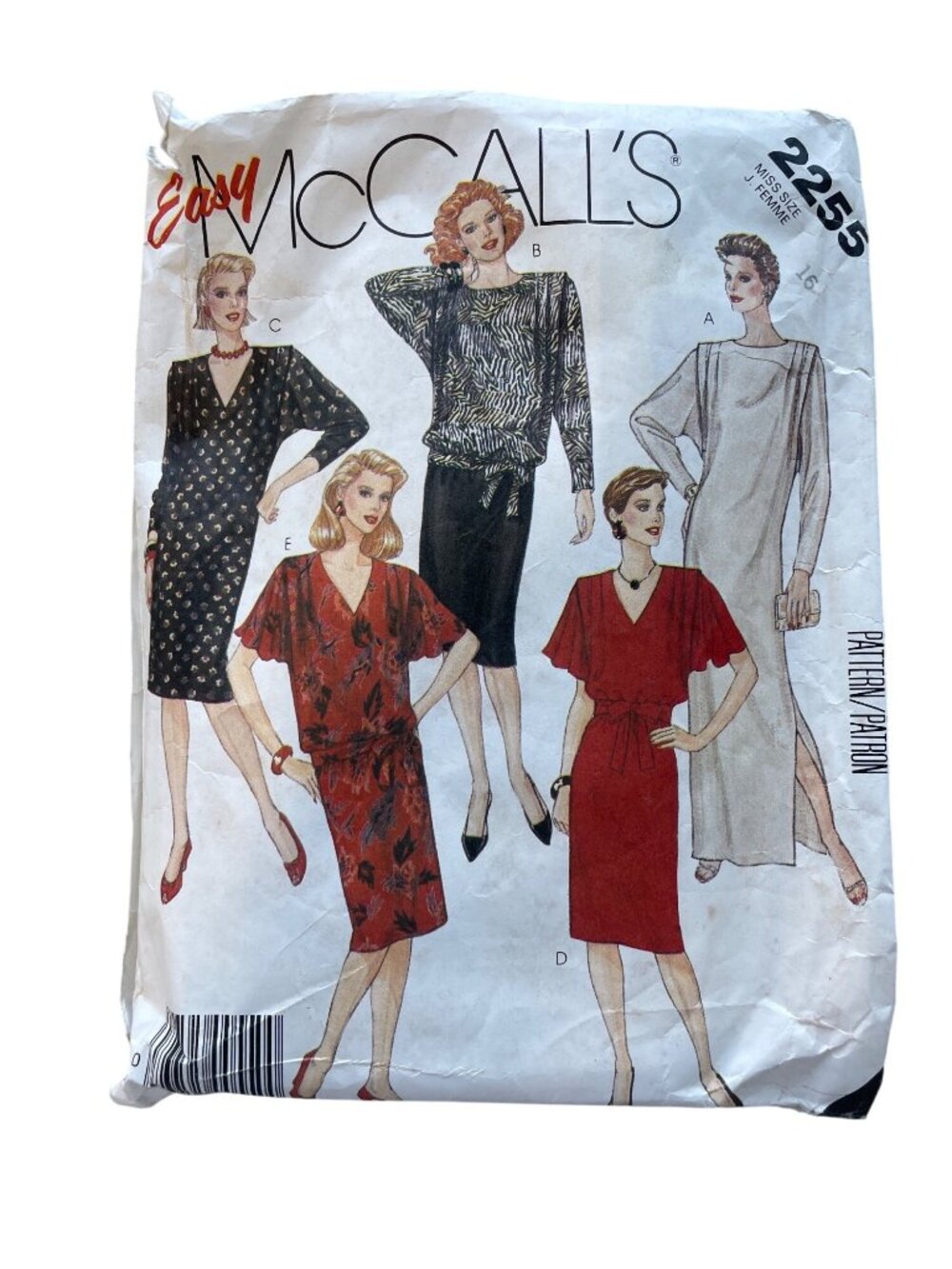 Vintage 80s McCalls 2255 Sewing Pattern Size 16 Dresses Top Skirt Tie Belt CUT